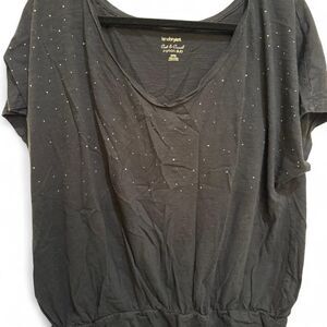 Women's Lane Bryant Black & Silver Jewels Cotton Blouse - EUC